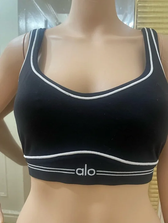 ALO Yoga Black Sports Bra with White Piping - Picture 7 of 12